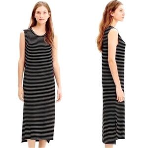 Madewell Black and Gray Striped Tee Shirt Slit Maxi Dress Size Extra Small